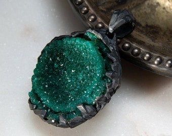 Dioptase crystal Pendant Patinated Silver P Green Dark Forest Fresh Cut Grass Natural Namibian Gemstones Magic gift for girlfriend