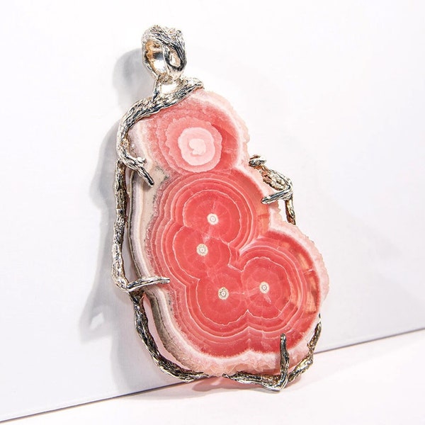 Pendentif en argent rhodochrosite Collier d'amulettes roses pour la protection Cadeau d'écrivain de style Carrie Bradshaw SETC, cicatrisation naturelle, pierre précieuse Art nouveau
