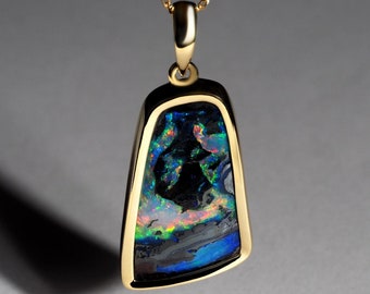Double-sided pendant with natural Australian Boulder Opal AAA+ Gold One of a Kind Pendant 18K Yellow Gold gift special person mens jewelry