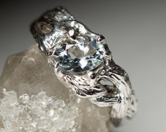 Aquamarine Silver Ring Natural Blue Beryl Ring Fine Jewelry March Birthstone Gemstone Mens Jewelry Unisex Engagement Ring
