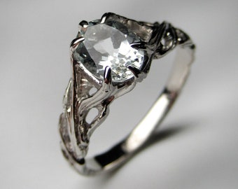 Unisex Aquamarine Ring Oval Cut Gem Blue Beryl Natural Gemstone
