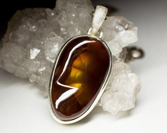 Fire Agate Pendant Sterling Silver Jewelry Brown Natural Mexican Fine Quality Gemstone Necklace Gift for Her Unisex Fine Jewelry