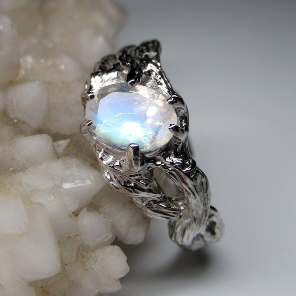 Moonstone Ring Silver Jewelry Natural Gemstone Unisex Silver Ring Fine Men Moonstone Jewelry June Birthstone Bague Homme LOTR Style