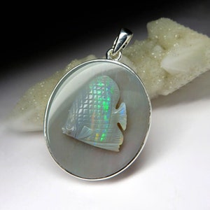 Fish Opal Pendant Natural Australian Opal Carving Silver Necklace Unisex Jewelry Man Pendant Men&#39;s Necklace October Birthstone