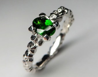 Chrome Diopside Silver Ring Oval Cut Gem Report Deep Green Color Natural Gemstone Engagement Unisex Minimalism Jewelry Virgo Sign Gift