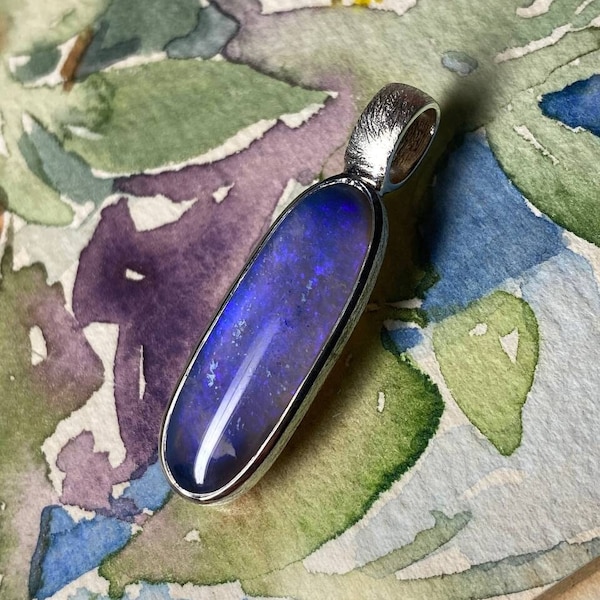 Australian Opal Silver pendant, Blue Gemstone Jewelry, Fine Quality Opal, genuine opal, Opal Necklace Unisex, echter opal schmuck