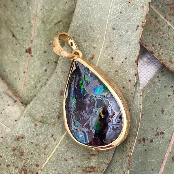 Boulder Opal gold pendant Natural australian gemstone necklace Unisex Mens Jewelry October Birthstone Men geschenk konfirmation actor gift