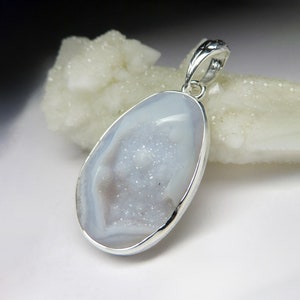 Blue Lace Agate Silver Neckalce Rare Natural Organic Chalcedony Sterling Silver Pendant Fine Jewelry Gift For Him Her