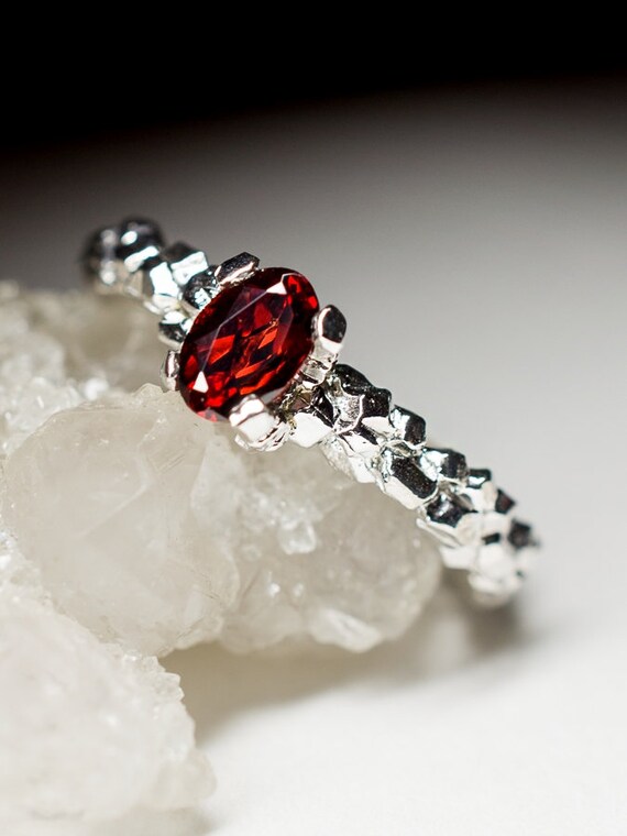 Almandine Garnet Sterling Silver Ring Jewellery Garnet Gemstone Ring Almandine Unusual Unisex Ring January Birthstone Gems