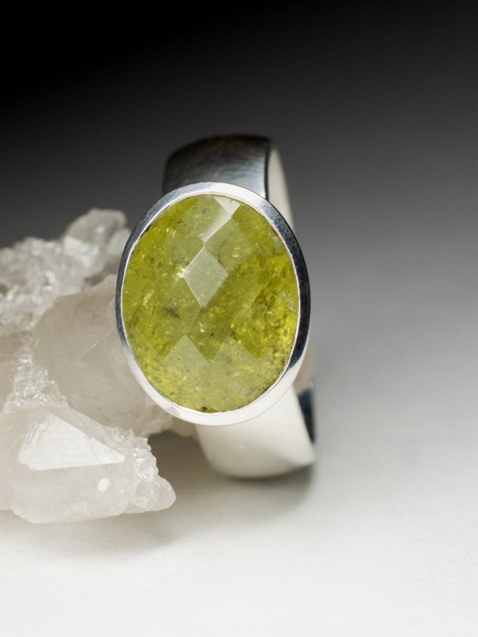 Grn Silver Rings Grossular Ring Silver Mens Natural Green Garnet Sterling Silver Unisex ...