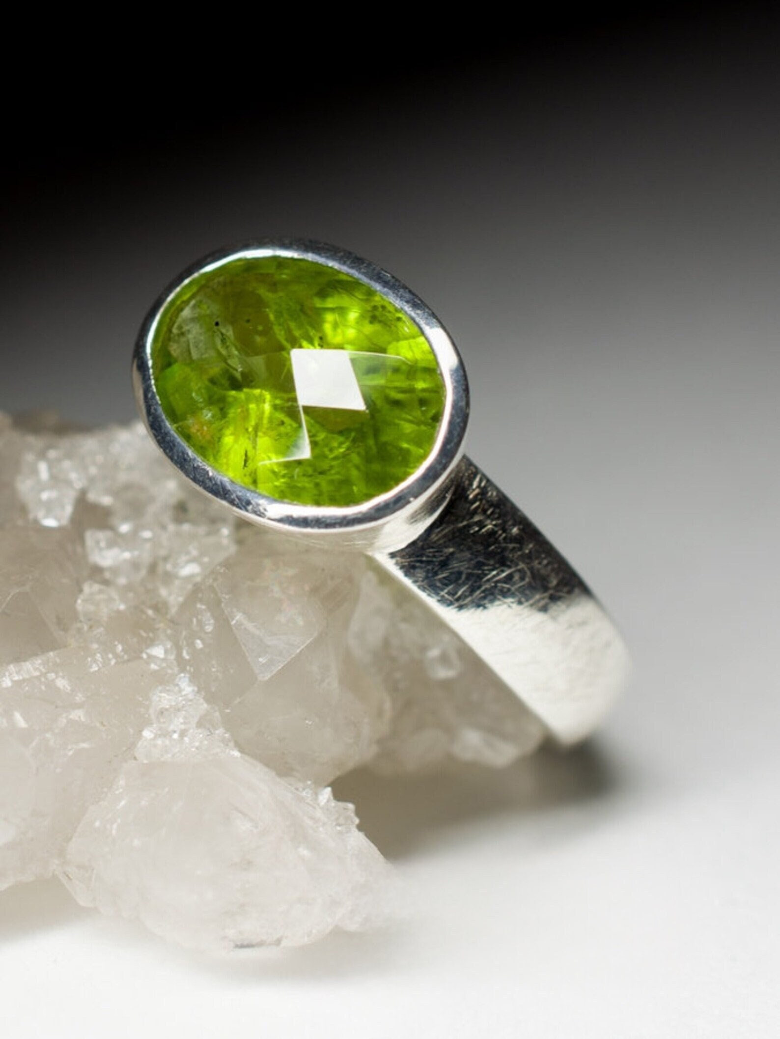 Peridot Ring Silver Natural Green Olivine Chrysolite Unisex Ring Fine Jewelry Jewelry August Birthstone Mens Ring