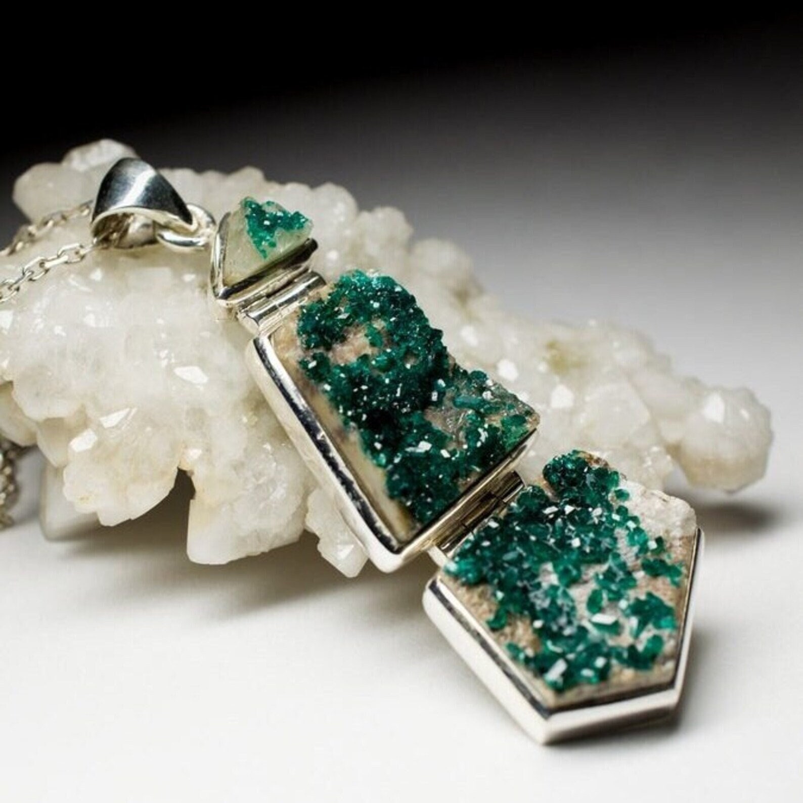 Large Dioptase necklace silver, Natural Crystals Raw Uncut Stone, Emerald Green Gemstone Unisex Scorpio Sign Gift him Magic Healing Power