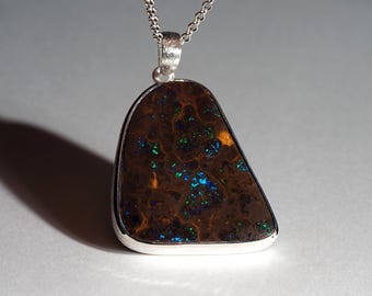 Boulder Koroit Opal Silver Pendant Australian Brown Opal Necklace mens opal jewelry new year gift ideas