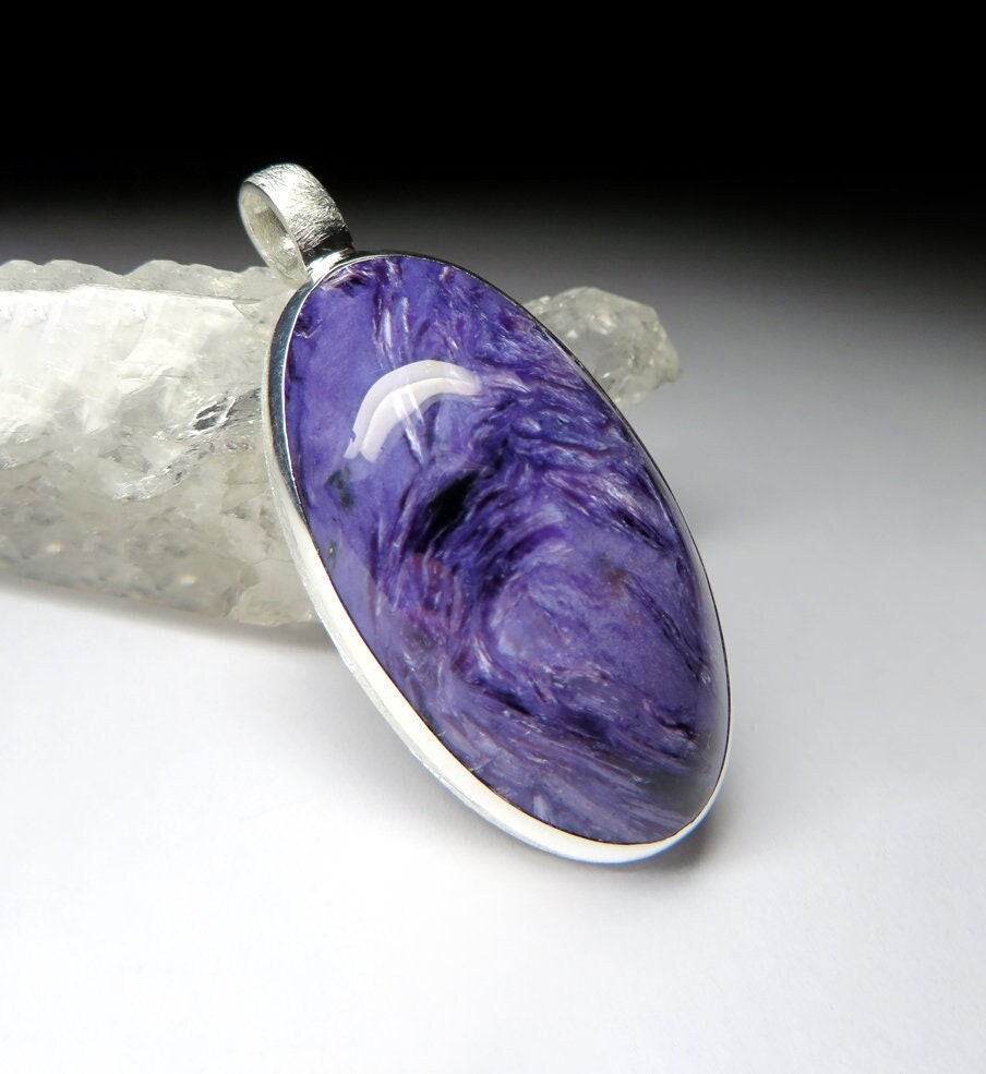Large Charoite necklace silver, Oval Shape Cabochon Fine quality Cosmic Purple Natural Gemstone Unisex Virgo Sign cadeaux musulman elle gift