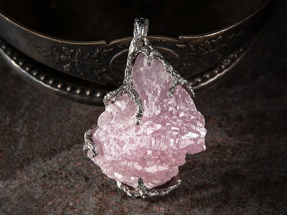Rose Quartz Crystal Silver Pendant Large Natural Brazilian Gemstone Raw  Uncut Stone Emily in Paris Style Lily Collins Unisex bold jewelry