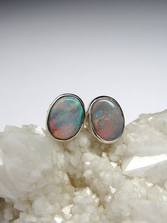 Black Opal Stud earrings ohrringe, teacher gift ideas, natural opal gemstone gift, geschenk muttertag, besonderes geschenk hochzeit freundin
