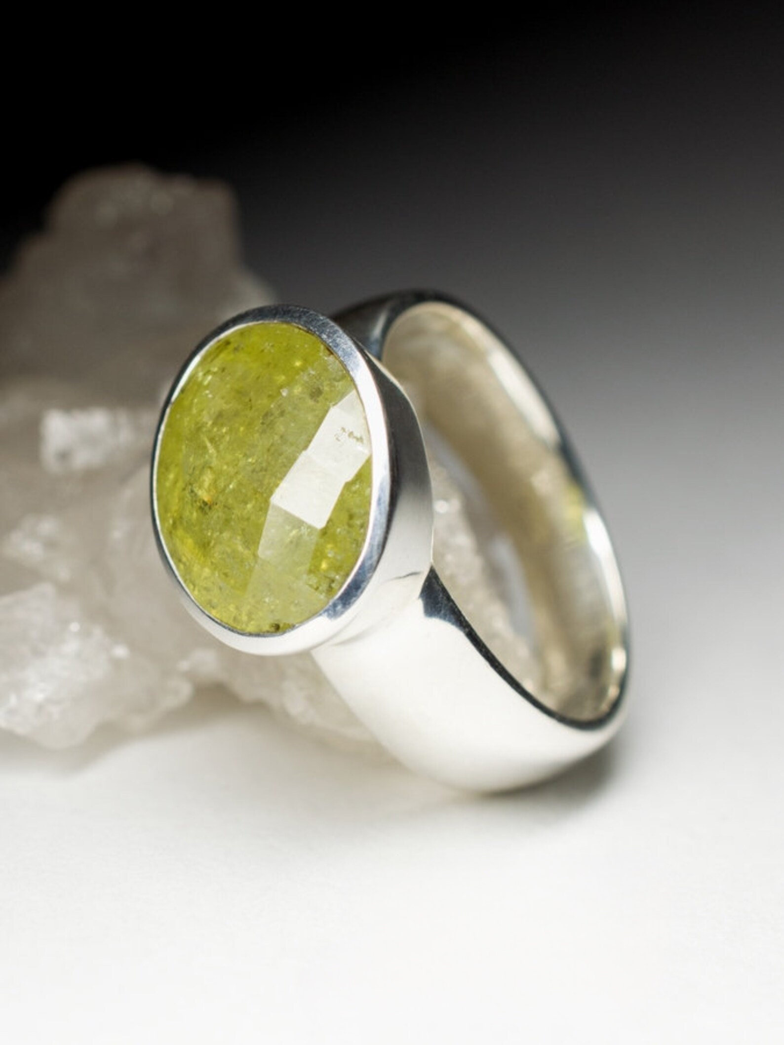 Grn Silver Rings Grossular Ring Silver Mens Natural Green Garnet Sterling Silver Unisex ...