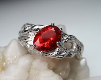 Fire Opal Sterling Silver Ring Jewellery Red Mexican Gemstone Fine Jewelry Silver Ring Opal Unisex gift 50 size 5 us
