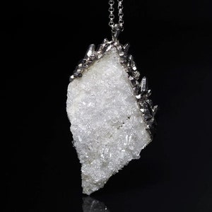 Large Rock Crystal necklace, Double Sided Raw Uncut Stone, Natural Gemstone Unisex Mens pendant Healing Power White
