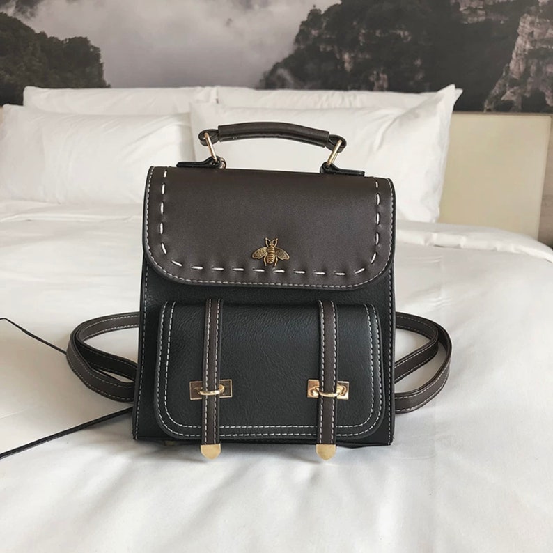 Vegan Leather Bag Bee Design Faux Leather Backpack Crossbody Etsy