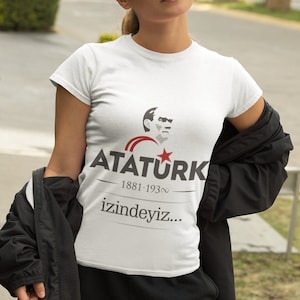 Atatürk Izindeyiz T-Shirt Unisex Heavy 100% Cotton Turkey Türkiye Istanbul White Beyaz