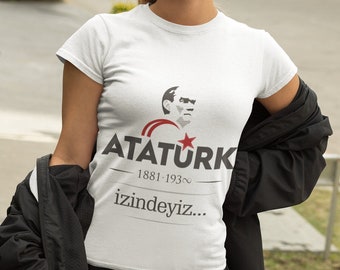 Ataturk Izindeyiz T-Shirt Unisexe Lourd 100% Coton Turquie Türkiye Istanbul Blanc Beyaz