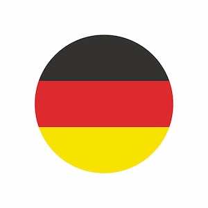 Könnte beinhalten: Eine kreisförmige Flagge Deutschlands. Die Flagge ist schwarz, rot und gelb mit drei horizontalen Streifen.