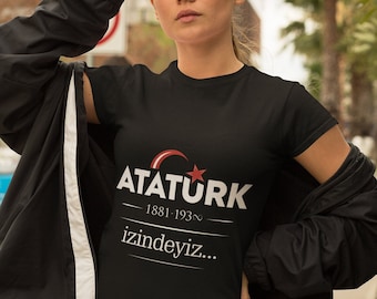 Atatürk Izindeyiz T-Shirt Unisexe Lourd 100% Coton Turquie Türkiye Istanbul Noir Siyah