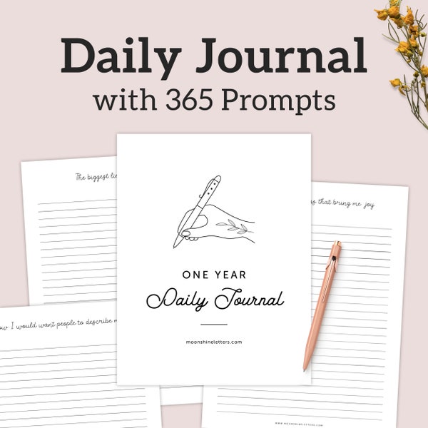 Daily Journal Printable, 365 Journaling Prompts for a One Year Journal, PDF – DOWNLOAD