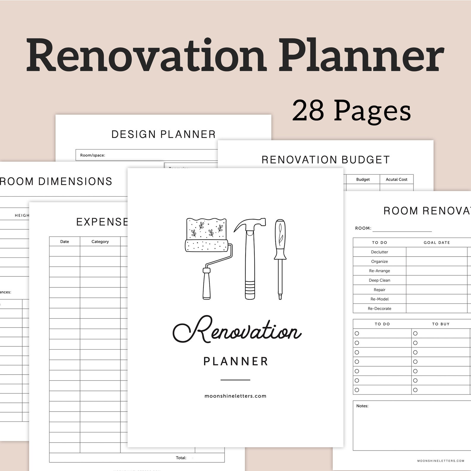 Home Renovation Planner Printable, Home Remodel Planner, Black &amp; White ...