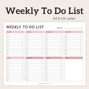 Weekly To Do List Printable, PDF – DOWNLOAD