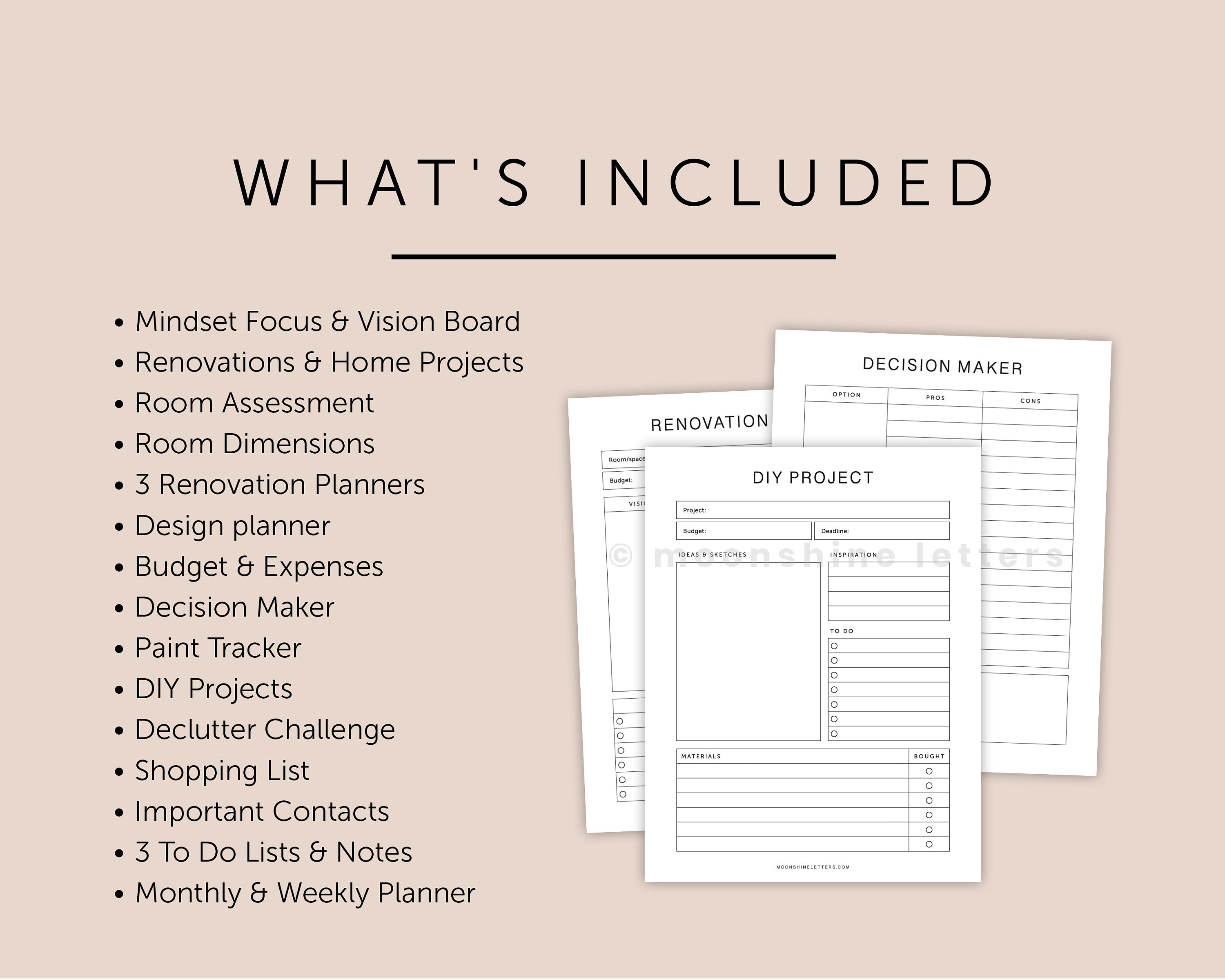 Home Renovation Planner Printable, Home Remodel Planner, Black & White ...