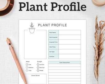 Plant Profile Card Template with Plant Care Instructions, Printable PDF – DOWNLOAD
