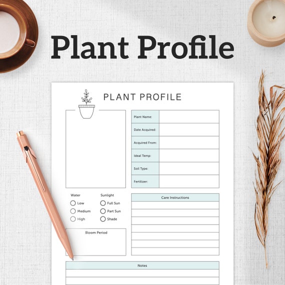 Plant Profile Card Template with Plant Care Instructions, Printable PDF – DOWNLOAD