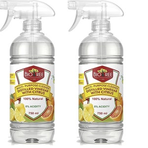 2 X 750ml Biotree, Extra Strong 8% Distilled White Vinegar Multi-purpose Cleaner With Green Apple and Citrus Scent Citrus (Pack of 2)