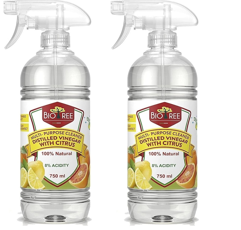 2 X 750ml Biotree, Extra Strong 8% Distilled White Vinegar Multi-purpose Cleaner With Green Apple and Citrus Scent Citrus (Pack of 2)