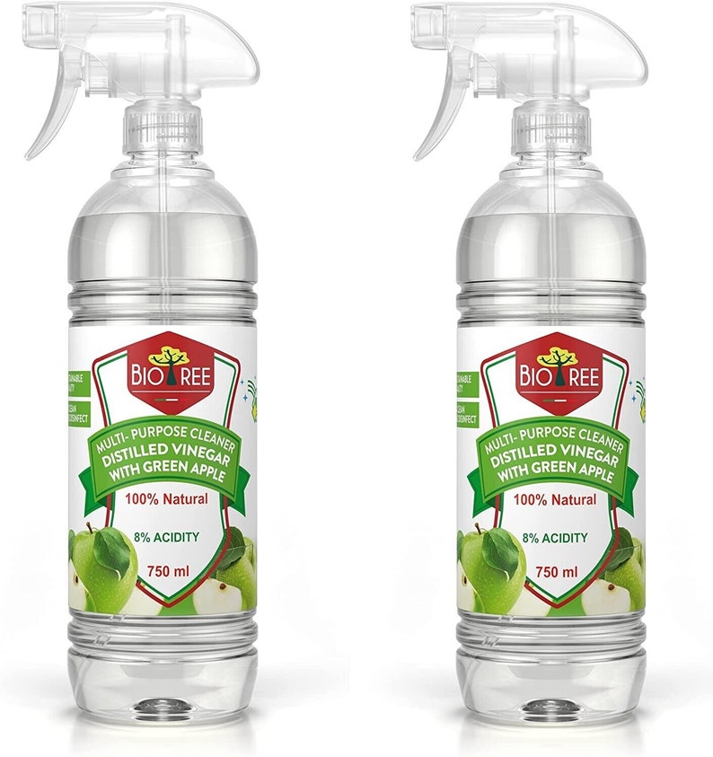 2 X 750ml Biotree, Extra Strong 8% Distilled White Vinegar Multi-purpose Cleaner With Green Apple and Citrus Scent Green Apple (2 Pack)