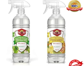 2 X 750ml Biotree, Extra Strong 8% Distilled White Vinegar Multi-purpose Cleaner With Green Apple and Citrus Scent