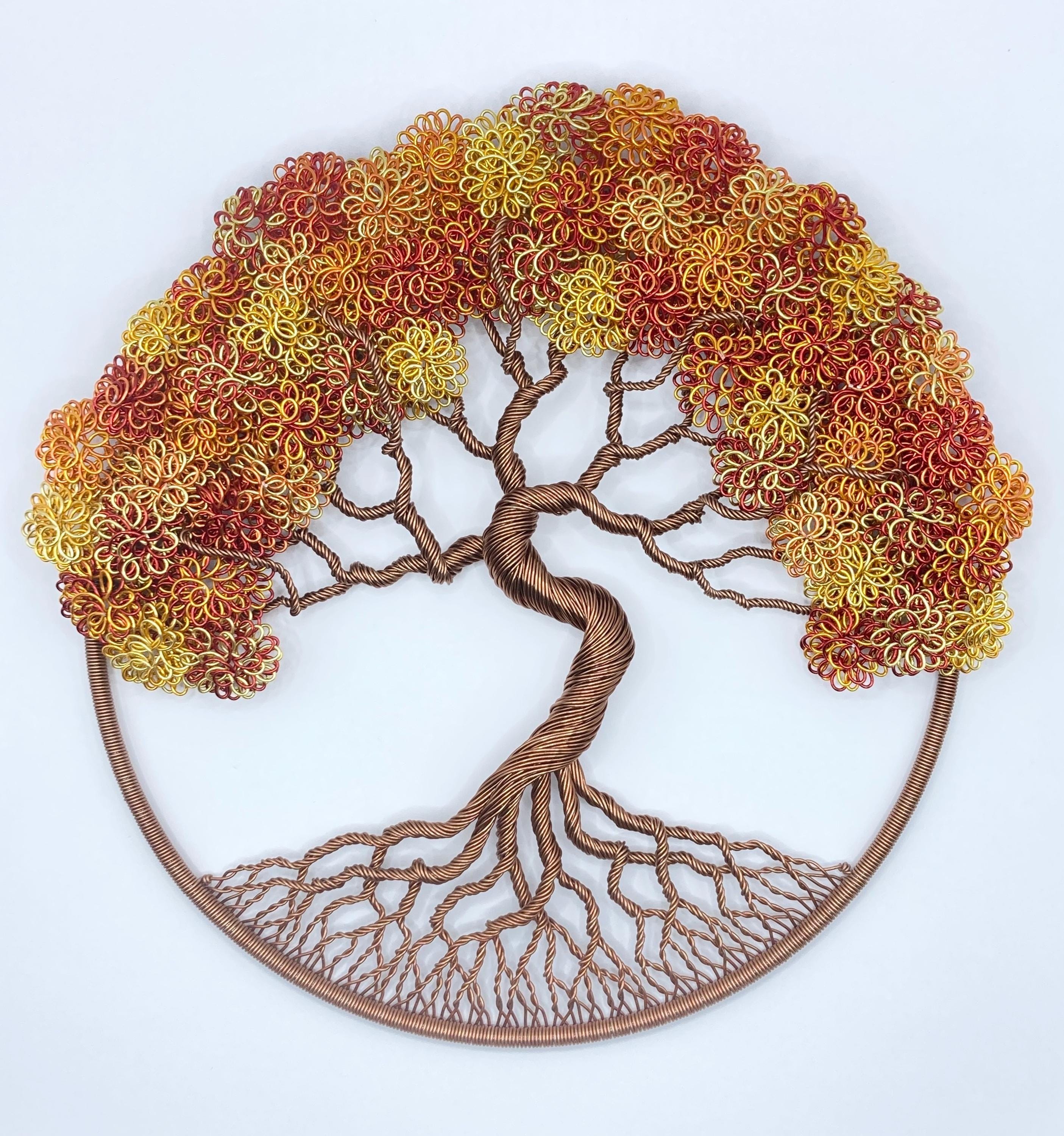 Handmade 8 inch Wire Tree of Life | Red, Oranges, & Gold | Wire Sculpture | Wire Art
