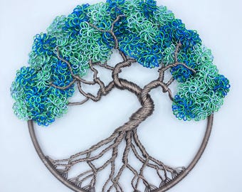 Handmade 6 inch Wire Tree of Life | Green & Blues | Wire Sculpture | Wire Art