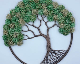 Handmade 8 inch Wire Tree of Life | Green & Gold | Wire Sculpture | Wire Art