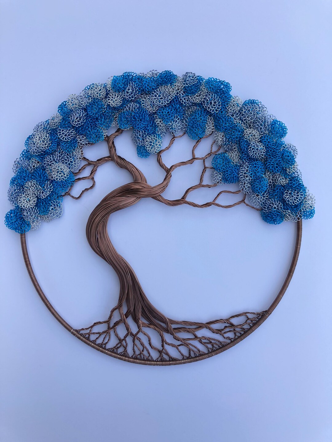12 Inch Blue Wire Tree of Life Handmade Wire Sculpture Unique Gift Wall