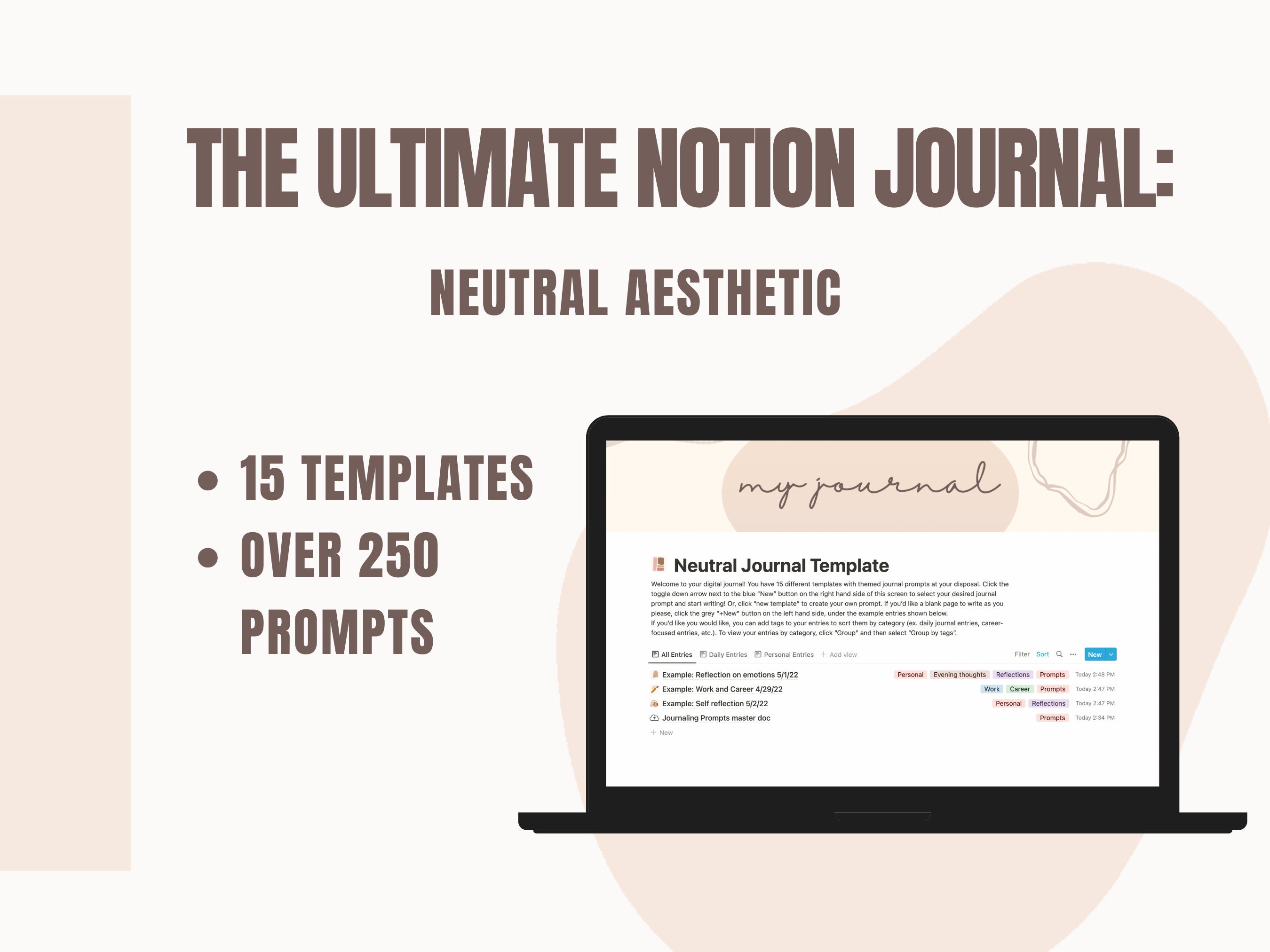 Notion Journal Template Neutral Tones Aesthetic Notion - Etsy