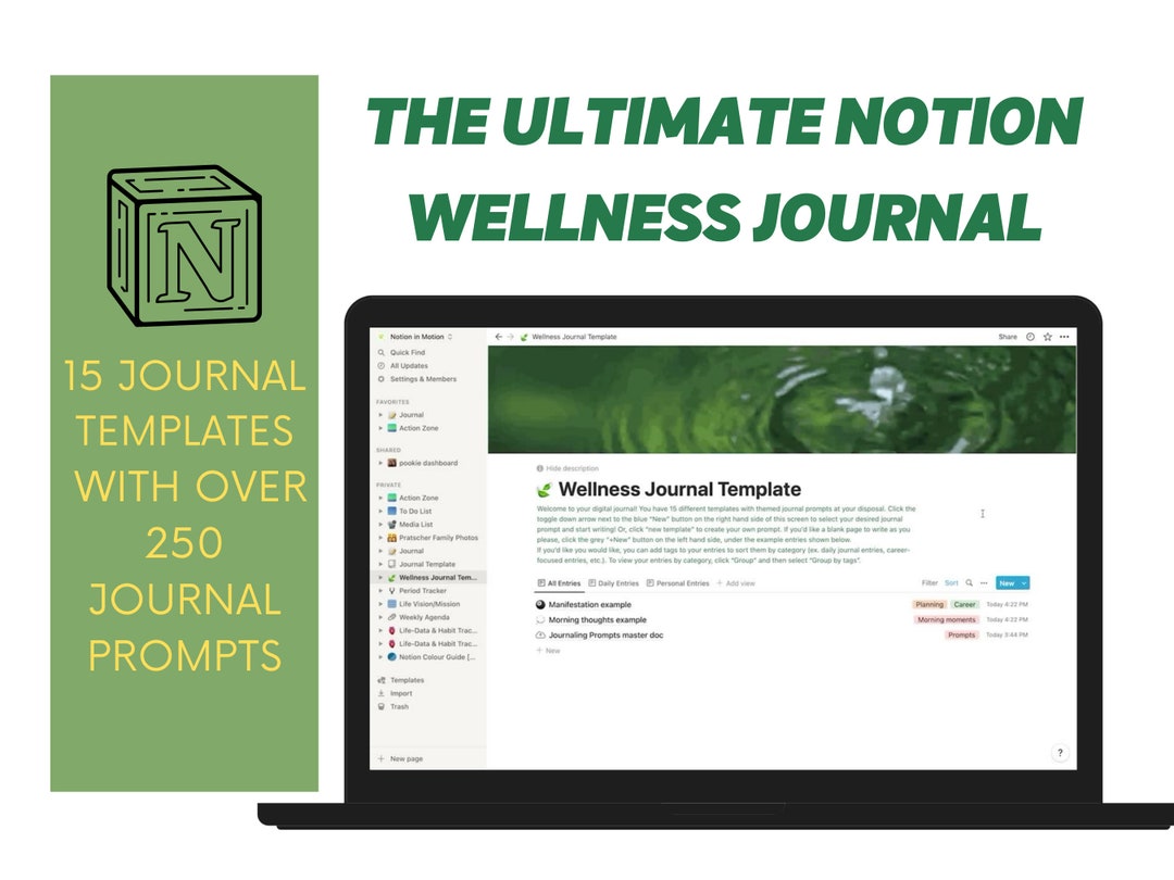 Notion Wellness Journal Digital Journal Template Notion - Etsy