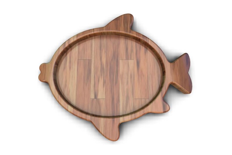 K&ouml;nnte beinhalten: Ein Serviertablett aus Holz in Fischform. Das Tablett ist aus hellbraunem Holz mit nat&uuml;rlicher Maserung.
