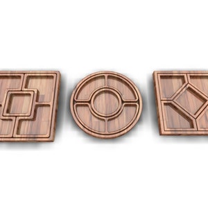 Serveerplaten vijlen 3in1, dienblad, compartimentschotel, cnc-bestand voor hout, Voedselsnackbak, kaasplank, Vectorplan, SVG, cnc-bestand