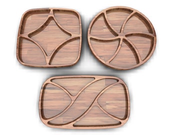 Serving tray cnc, Vector file, Vector plan, DXF, SVG, cnc file for wood, compartmental dish, serving plate, Food snack tray, plate, cnc file