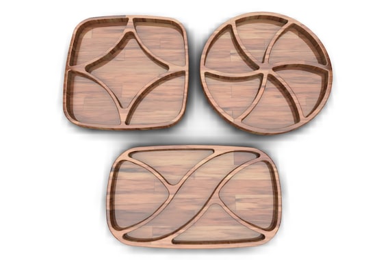Serving tray cnc, Vector file, Vector plan, DXF, SVG, cnc file for wood, compartmental dish, serving plate, Food snack tray, plate, cnc file