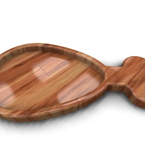 K&ouml;nnte beinhalten: Ein Holztablett in Fischform mit einer nat&uuml;rlichen Holzmaserung.