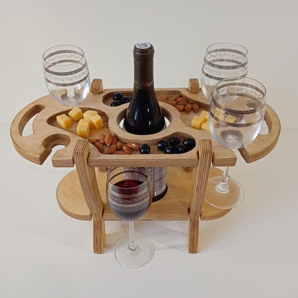 Archivos DIGITAL de bandeja de servicio de vino, archivos vectoriales, soporte de vino, mesa de vino de madera DXF, estante de vino portátil, estante de vino y vidrio, mesa para vino